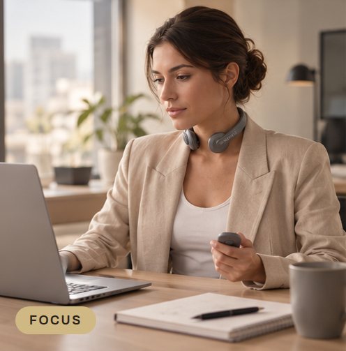 Woman working on a laptop wearing Nervelo