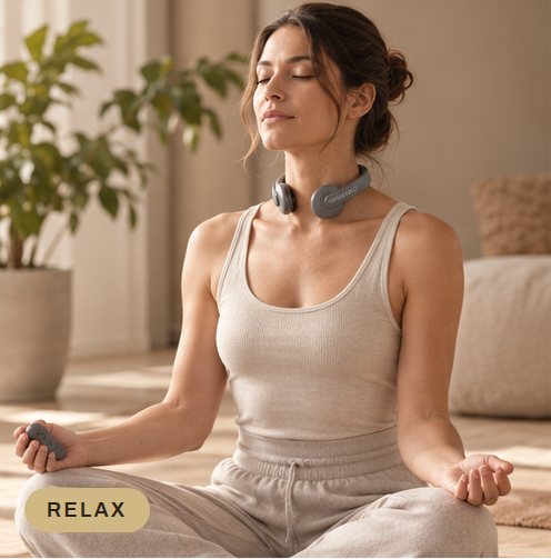 Woman meditating on the floor in the morning wearing Nervelo